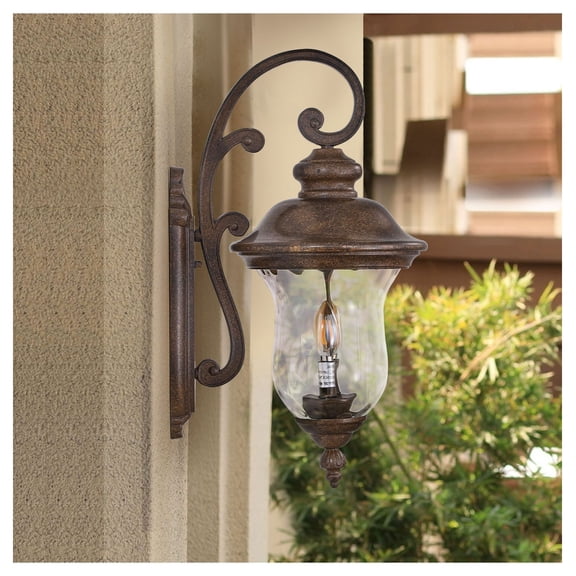 Vintage Outdoor Wall Lantern, 22" Weatherproof Sconce Light - Clear Glass Shade, Patio Porch Entryway Fixture (No Bulb)