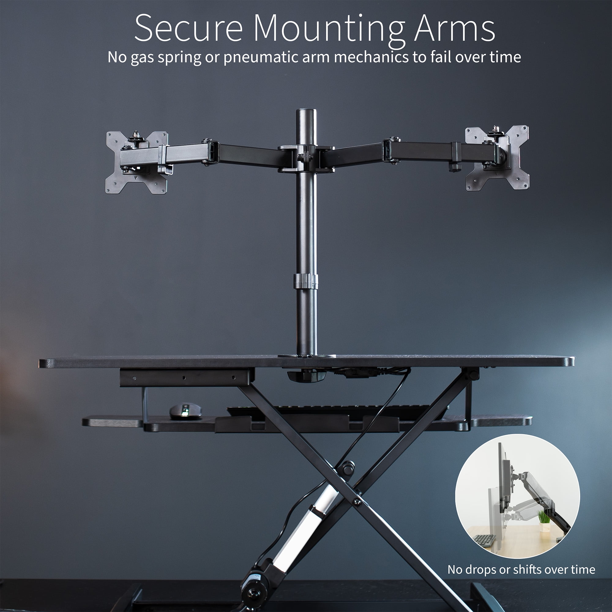 VIVO Black 36" Electric Desk Riser with Dual Monitor Arm for up to 30" Screens