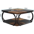 thumbnail image 2 of Table Basse Carrée avec 2 Niveaux, 40 Pouces Table Basse de Ferme avec Étagère de Rangement en Bois, 2 of 5