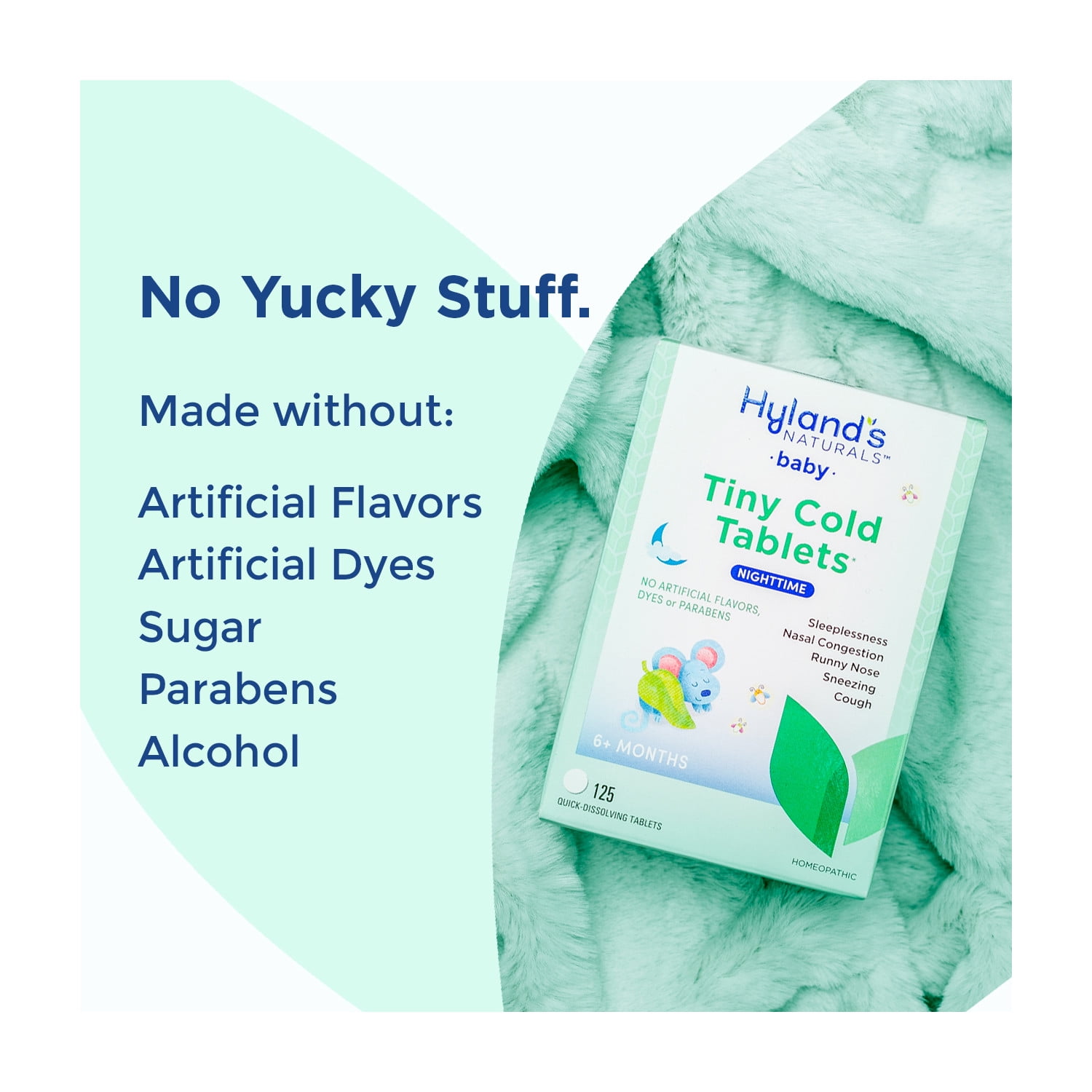 Hyland's Baby Tiny Cough & Cold Nighttime, 125 Quick-Dissolving Tablets for Colds