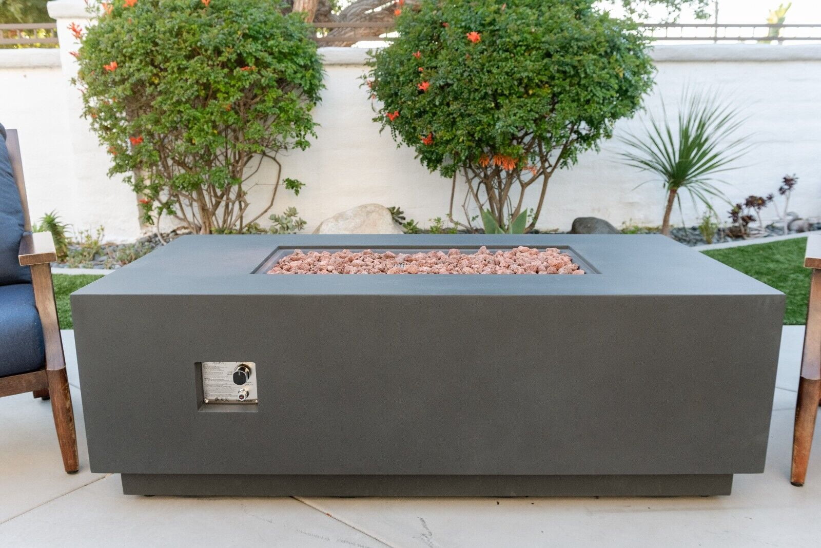 AMS Fireplace Creations 66" Dark Gray Sedona Fire Pit Table w/ Pullout Propane Tank Drawer