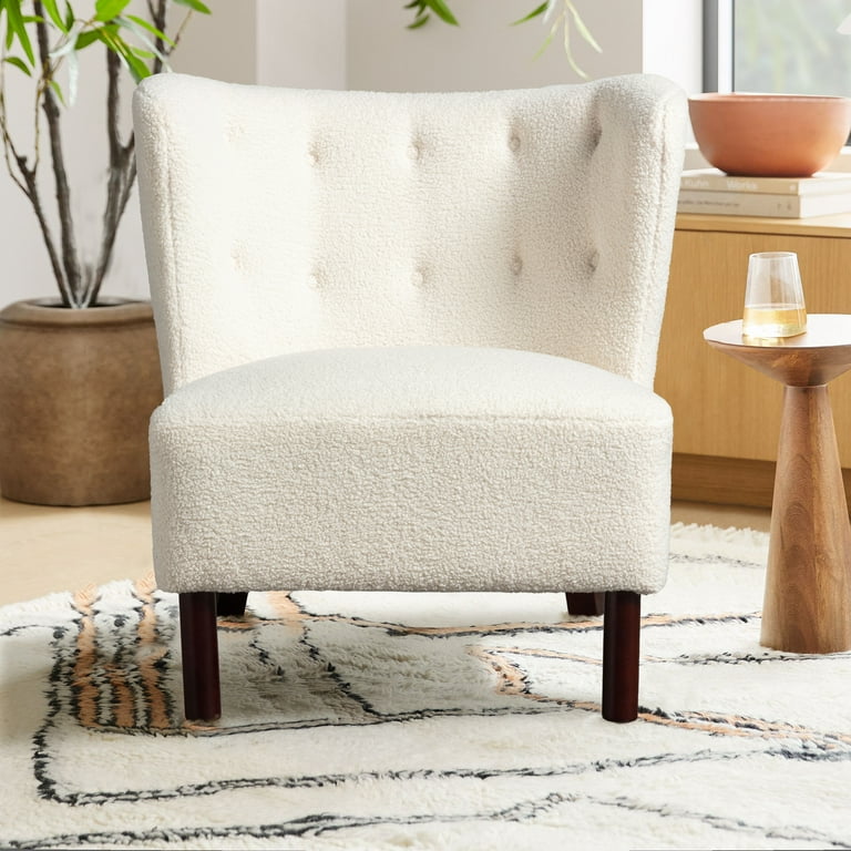 Miniyam Sherpa Boucle Accent Chair with Wooden Legs,Round