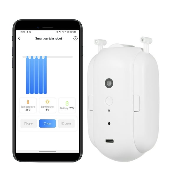 BT Automatic Curtain Opener Closer Robot Wireless Smart Curtain Motor Timer Voice Control Smart Home Automation Device for Curtain Track Rod Replacement for Amazon Alexa Google Assistant