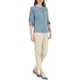 thumbnail image 2 of CURVOSPORT Camisa Elegante para Mujeres, Top de Oficina con Abertura, Frente Plisado, Manga 3/4, Blusa de Chifón, L Gris Azul, 2 of 8