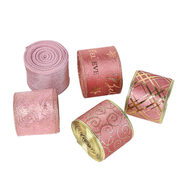 2m Christmas Pink Ribbon Gold Xmas Tree Pattern Navidad Padent for DIY Handmade Bow Natale New Year Gift Packing Craft Supplies