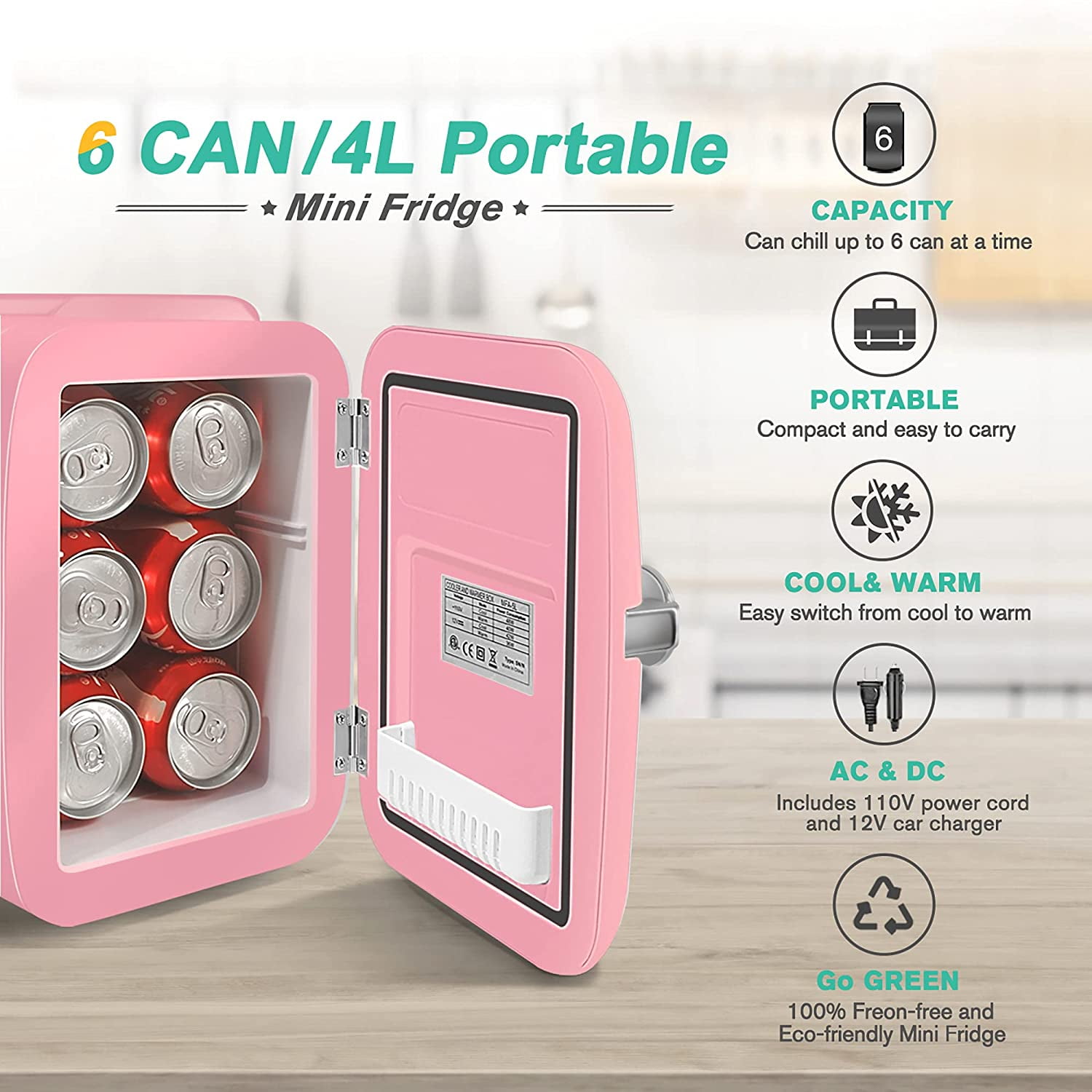 CROWNFUL Mini Fridge, 4 Liter/6 Can Portable Cooler and Warmer
