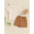 thumbnail image 5 of FEORJGP Toddler Boys Summer Outfits 0-3Y Kids Short Sleeve Shirt Reverse Stitch V-Shape Pattern T-Shirts Crew Neck Tops Elastic Waist Shorts Newborn Loose Casual 2Pcs Daily Simply Clothes Set, 5 of 9