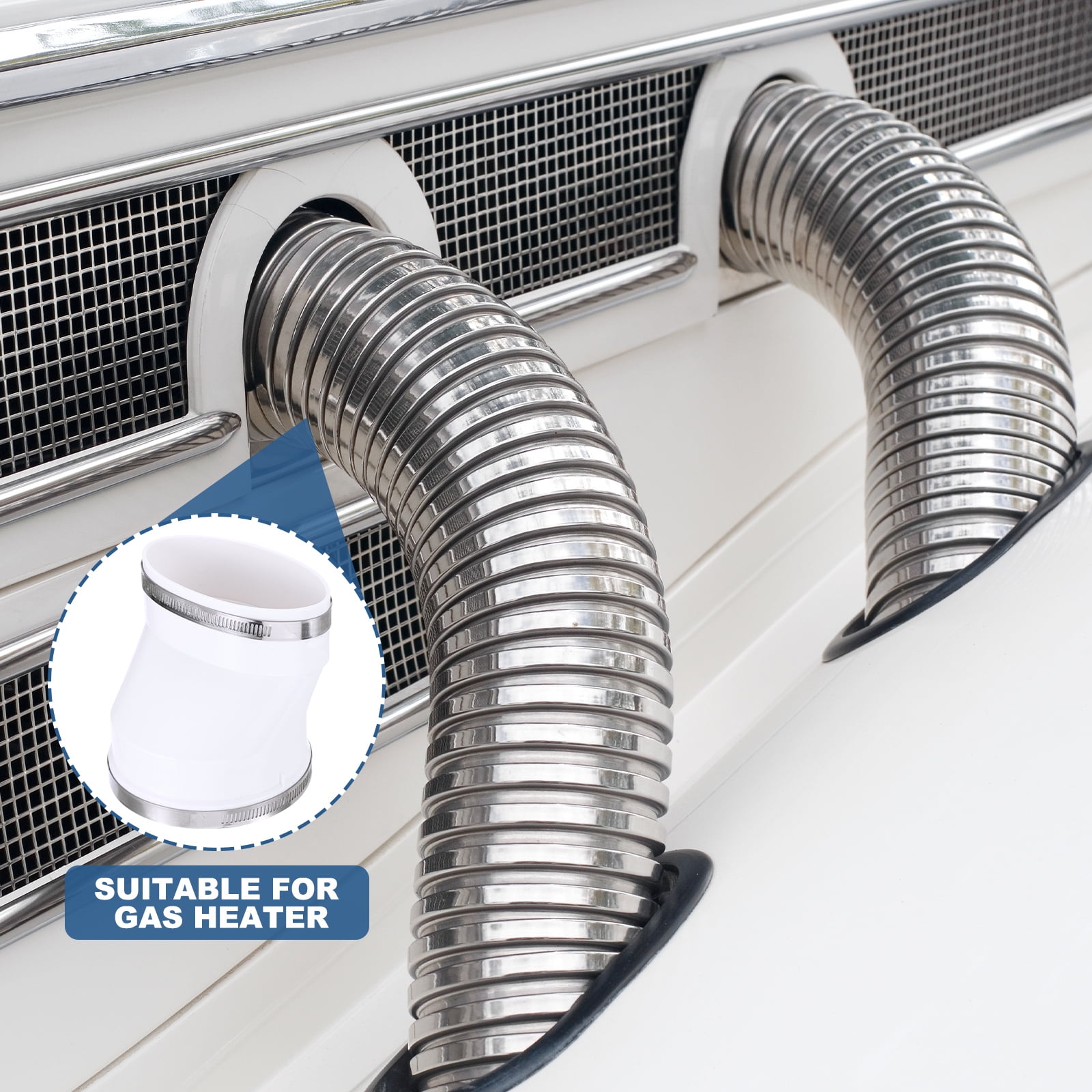Uxcell Duct Adapter Round to Oval, 4" Oval Recessed Dryer Vent Hose Connector With Steel Clamp, White 2 Pcs