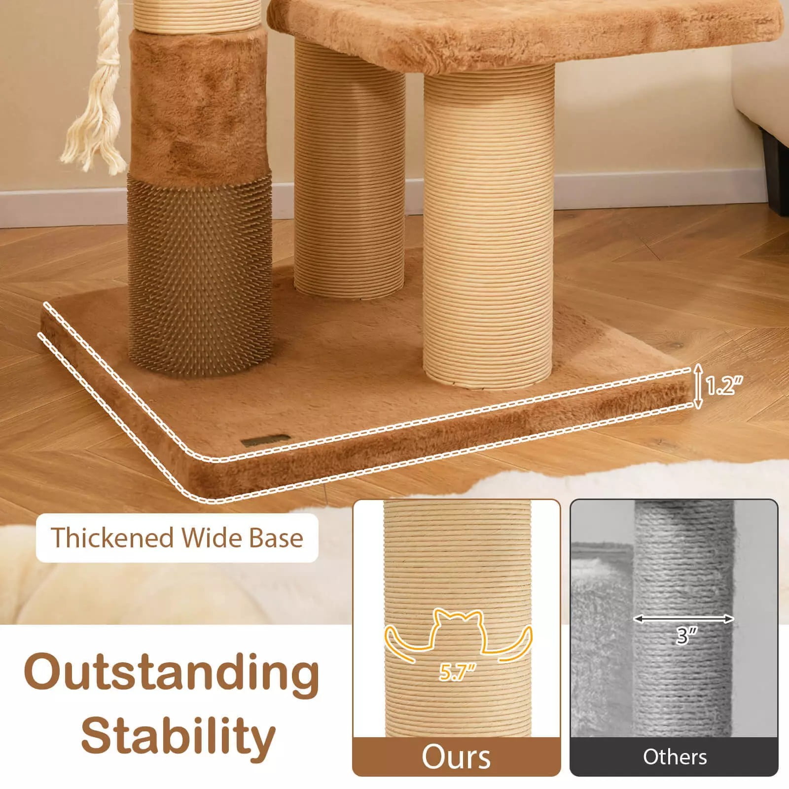 Auranook Cat Tree for Indoor Cats, 65" Tall Kitty Tower with Self-groomer, Padded Perch, Removable Cat Bed, Jumping Platforms, Sisal Rope, Dangling Ball