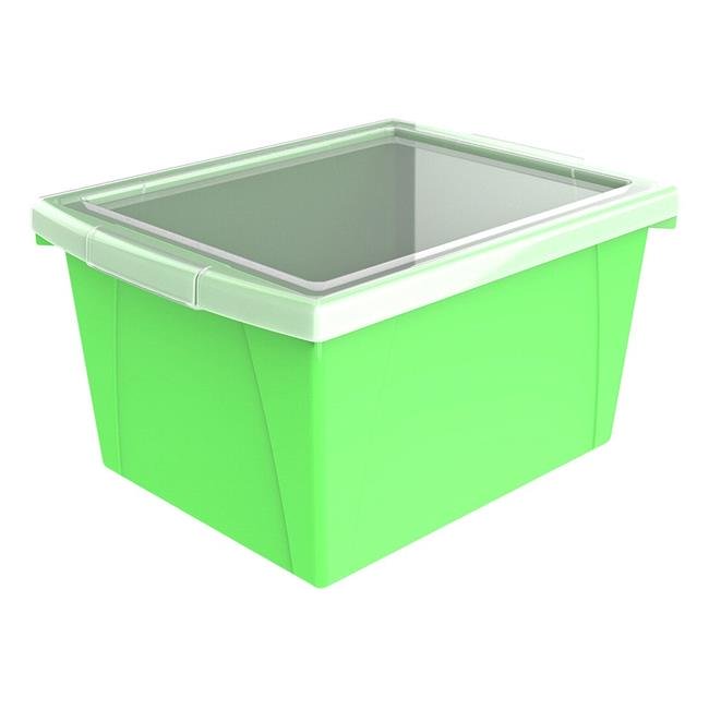 Storex 2005890 4 gal Classroom Storage Bin with Lid, Green 13.63 x 11