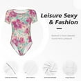 thumbnail image 6 of Daiia Purple Watercolor Flowers print Women's Crew Neck Short Sleeve Bodysuit Fashion Tops Fit Casual Basic Extender Bodysuit-Small, 6 of 9