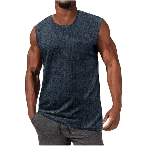 pstuiky Camisetas sin mangas para hombre, Blusa deportiva sin mangas con cuello redondo y estampado liso informal para hombre Chaleco de hombre xxxl