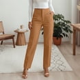thumbnail image 2 of RUTAYY Women's Pants High Waist Solid Color Pleated Slim Fit Basic Bottoms Casual Work with Pockets Comfortable Daily Wear Trendy Beach Trousers, 2 of 5