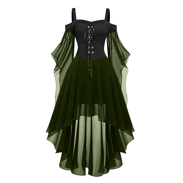 Robes Style Gothique pour Femmes Grande Taille Robe Midi Élégante avec Manches Évasées Ourlet Irrégulier