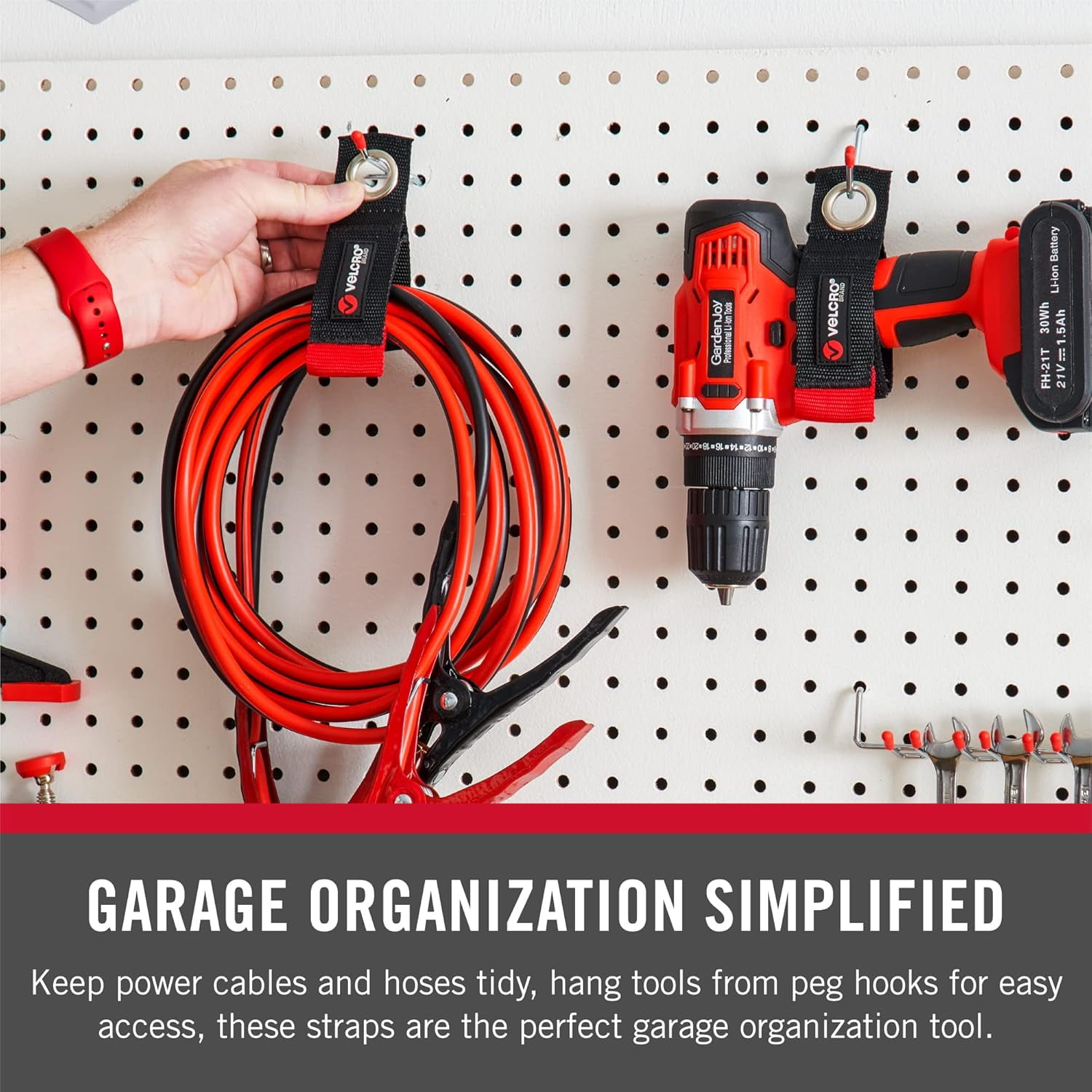 VELCRO Brand EASY HANG Extension Cord Organizer, 2pk Black Heavy Duty Nylon & Polyethylene Straps for Bulk Storage, Small 10 in Wall Hang, Holds 60lbs