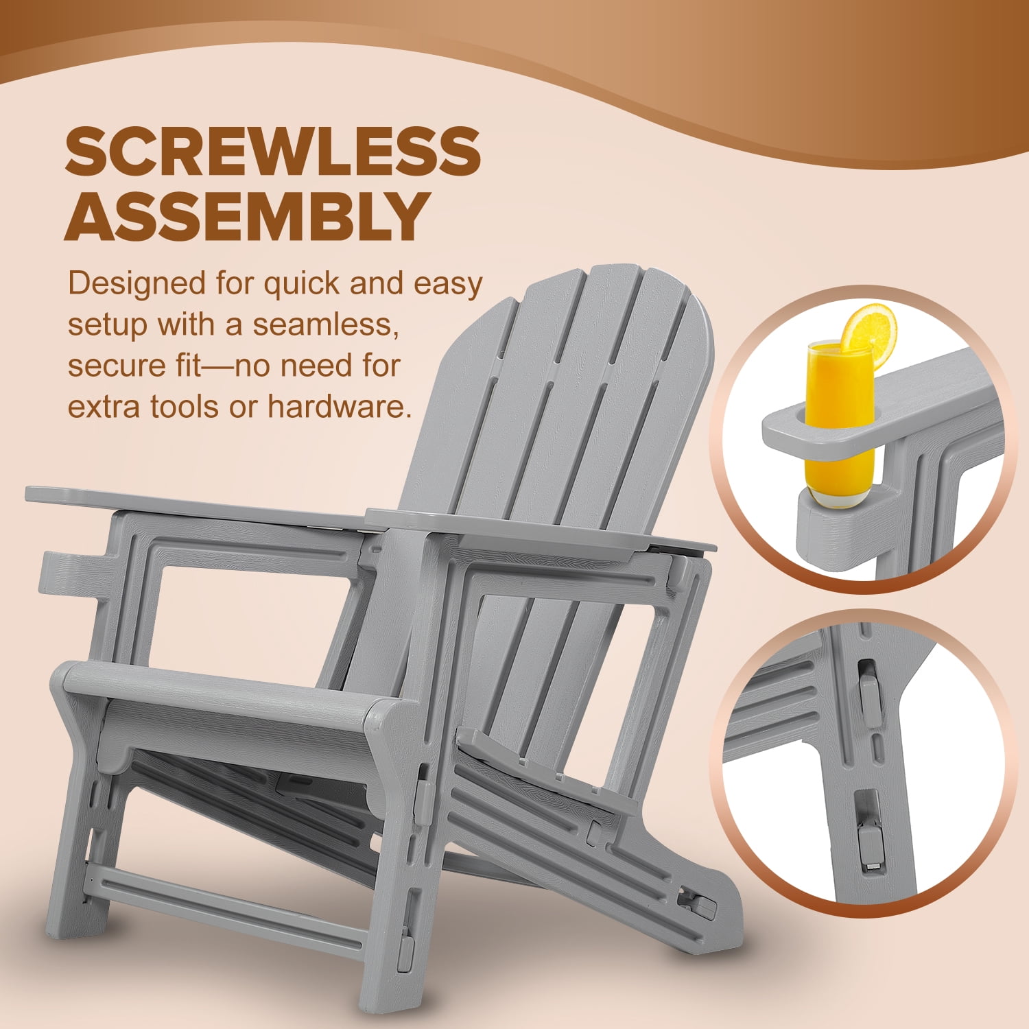 HDPE Adirondack Chair, Weather-Resistant Outdoor Seating, No Tools Needed 5-Min Assembly, for Patio, Fire Pit & Lawn – Grey