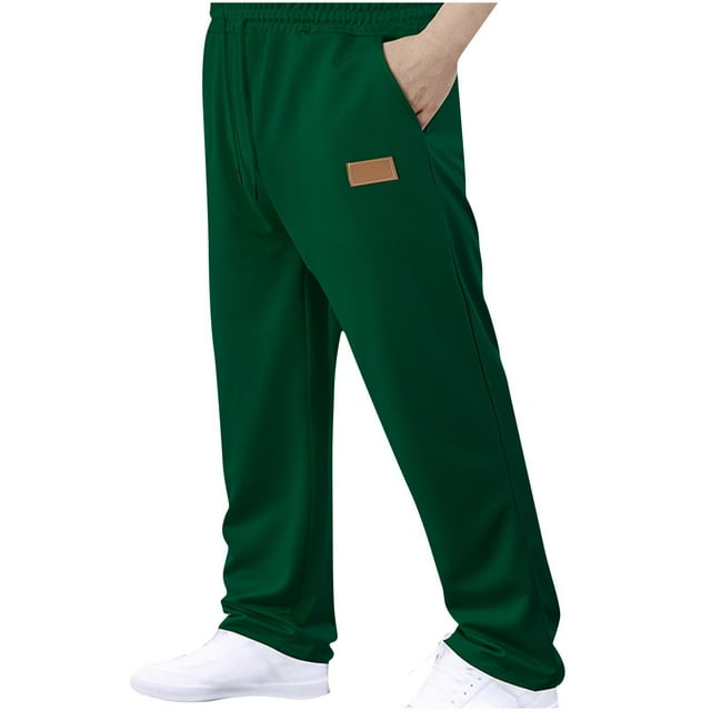 Army Lime Green Mens Loose Fit Trousers Pants Sweat Pants for Man Track Athletic Brunch Running Ruched Straight Leg Elastic Waist Basic Long Leg Summer Fall 2025 Clothes M