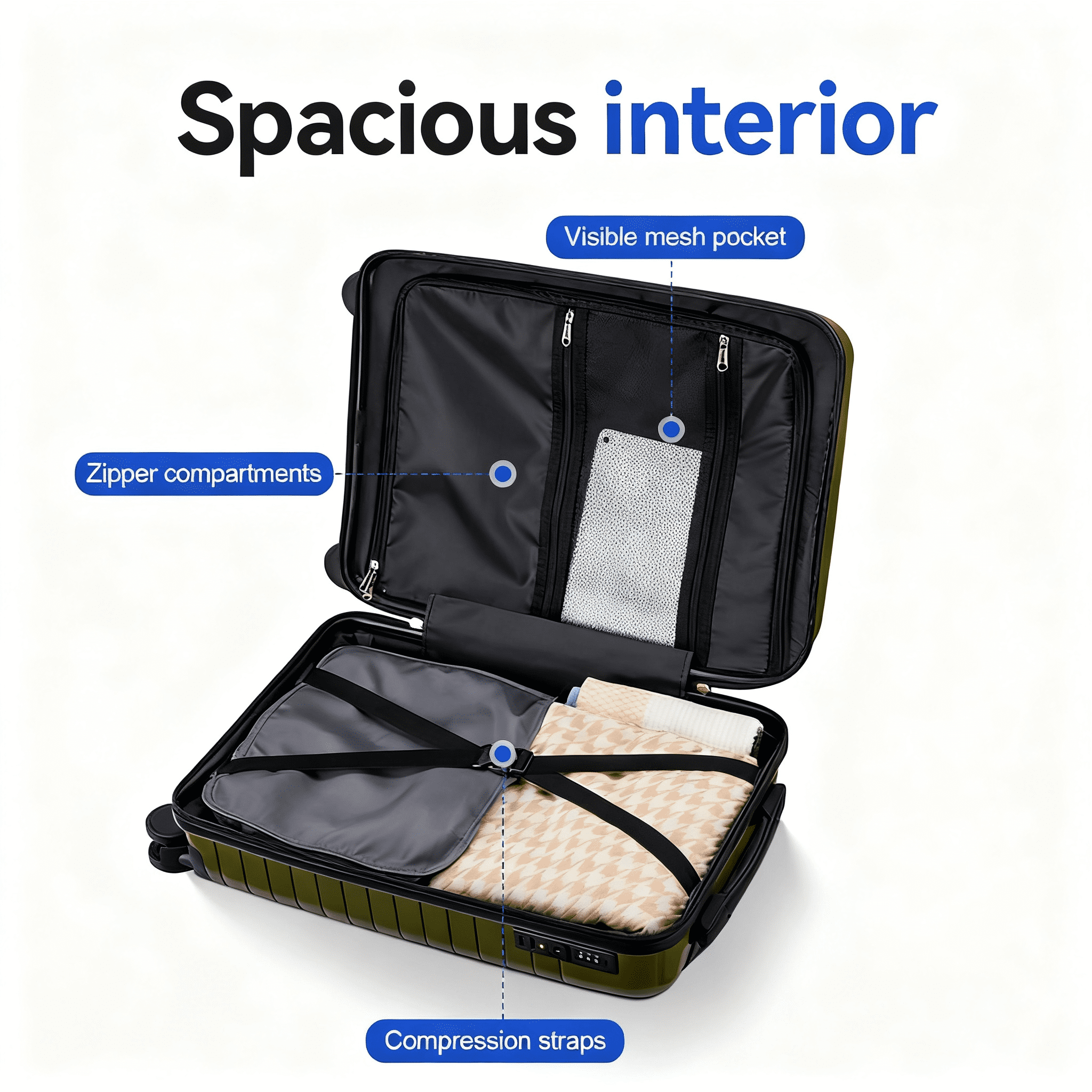 5-Piece PP Luggage Set with TSA Lock, 20"/24"/28" Spinner Suitcases + Handbag + Toiletry Bag, TPE Silent Wheels, Travel Accessory Bundle for Family Trips
