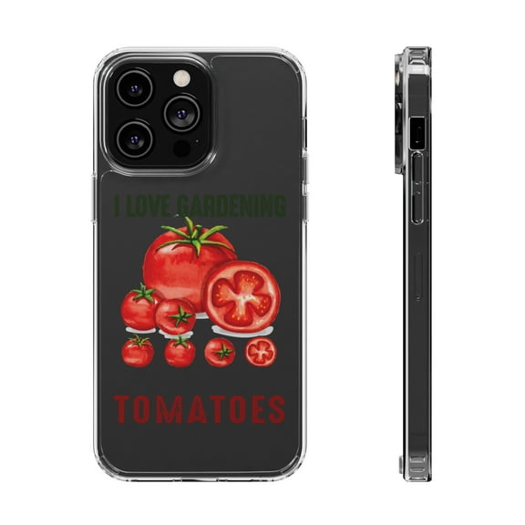 DistinctInk Clear Case for Apple iPhone 15 PRO (6.1" Screen) - I Love Gardening from My Head Tomatoes