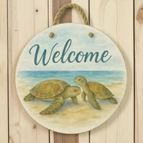 Turtle Front Door Welcome Sign – Nautical Beach Wreath Wall Hanging, Waterproof PVC Outdoor Decor, Coastal Porch Decoration, 16” Round