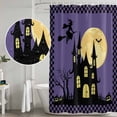 thumbnail image 4 of Polyester Fabric Halloween Night Shower Curtain, Horror Castle Witch Evil Pumpkin Purple Plaid Waterproof Bathtub Curtain Bathroom Decor Set with Hooks 72 x 84 Inches, 4 of 6