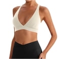 thumbnail image 3 of CFLVAEK Womens Sports Bras Comfy High Support Yoga Workout Bra Padded V Neck Wireless Sports Bra Beige L, 3 of 6