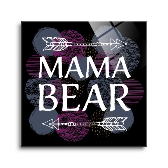 Mama Bear Blue Purple Circles Arrows 12 x 12 Glass Wall Hanging Sign