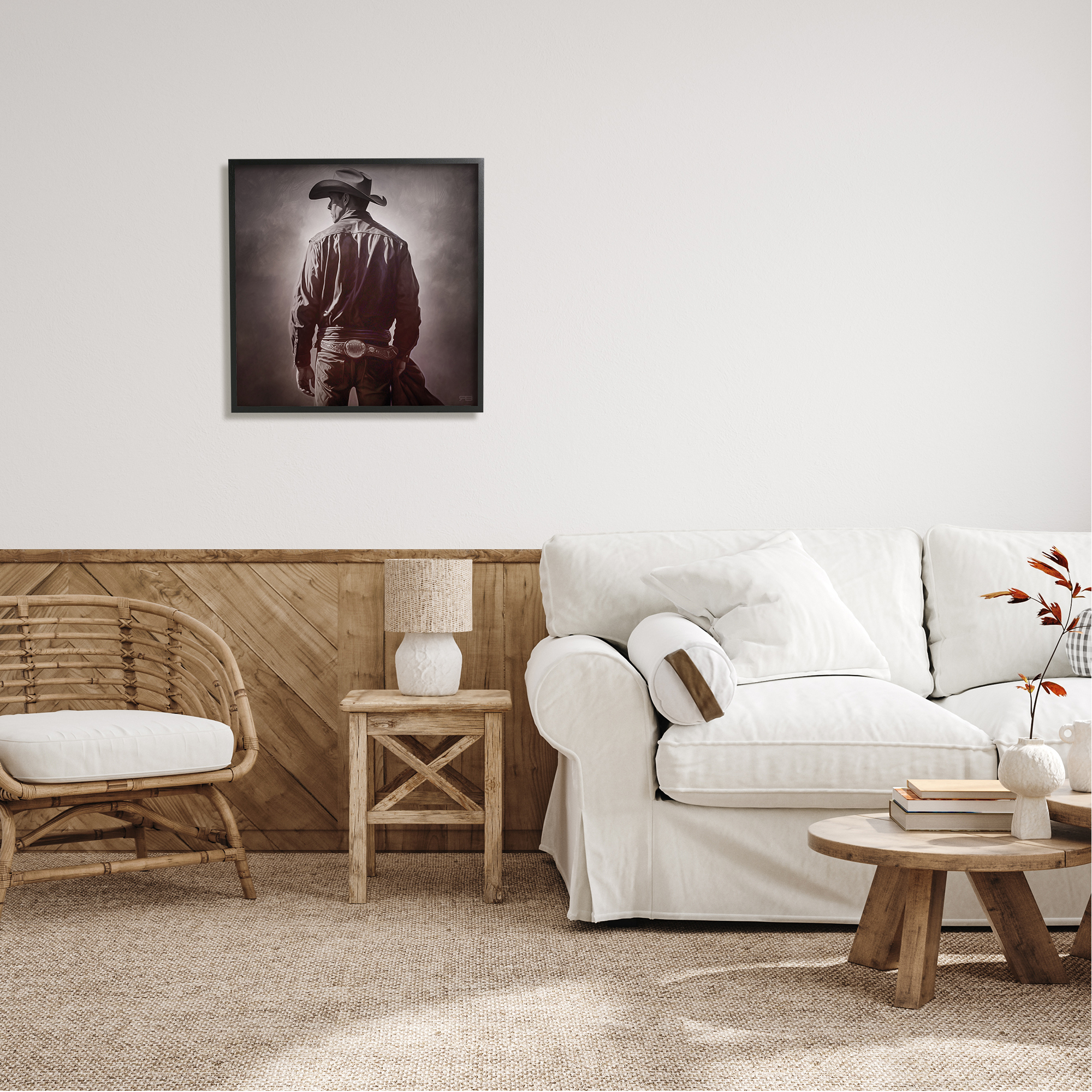 Stupell Industries Monochrome Cowboy Silhouette Abstract Photography Black Framed Art Print Wall Art, 24 x 24