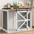 thumbnail image 6 of Blotout 47.2" Farmhouse Dog Crate Furniture, Large Wooden Dog Crate Furniture with Sliding Metal Mesh Barn Door and Solid Metal Tube & 2 Lockable Doors, XXL, White Brown, 6 of 8