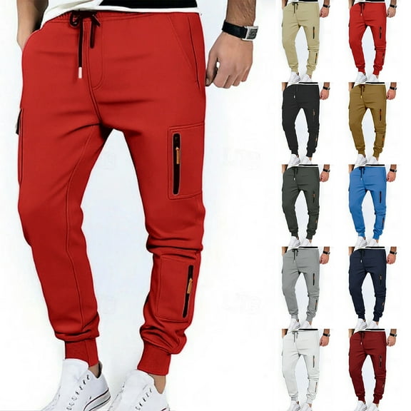 Cargo Joggers for Men High Waisted Scrub Joggers Draswstring Elastic Waist Stretchy Scrub Pants with Zip Pockets Beige M