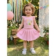 thumbnail image 3 of BemeyourBBs Toddler Baby Girl Birthday Outfit 1 2 3 4 5 Years Old Birthday Clothes Letter Embroidery Ruffled Fly Sleeve Striped Tank Tops Pleated Pleated Skirts Set 2Pcs Toddler Girl Summer Clothes, 3 of 6
