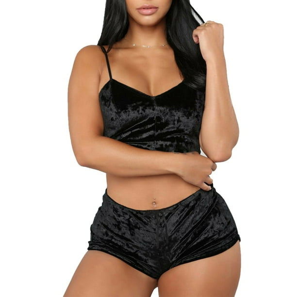 Pijama de 2 piezas para mujer, con estampado de mariposas, suave, Sexy, de terciopelo, ropa de dormir, lencería de encaje, Top plisado para mujer y pantalones cortos holgados xuanjing unisex