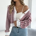 thumbnail image 5 of biudgviw Cardigan Sweaters for Women Long Sleeve Striped Open Front Cropped Tops Loose Soft Knit Bolero Fall Winter Outwear, 5 of 7