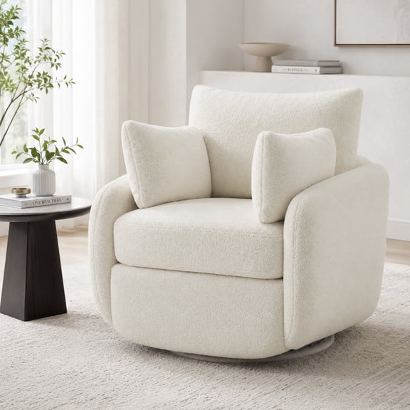 360° Sherpa Swivel Accent Chair, Modern Barrel Chair with Thick Cushioned Seat, Upholstered Living Room Lounge Chair