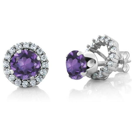 1.50 Ct Round 6mm Purple Amethyst Sterling Silver Removable Jacket Stud Earrings