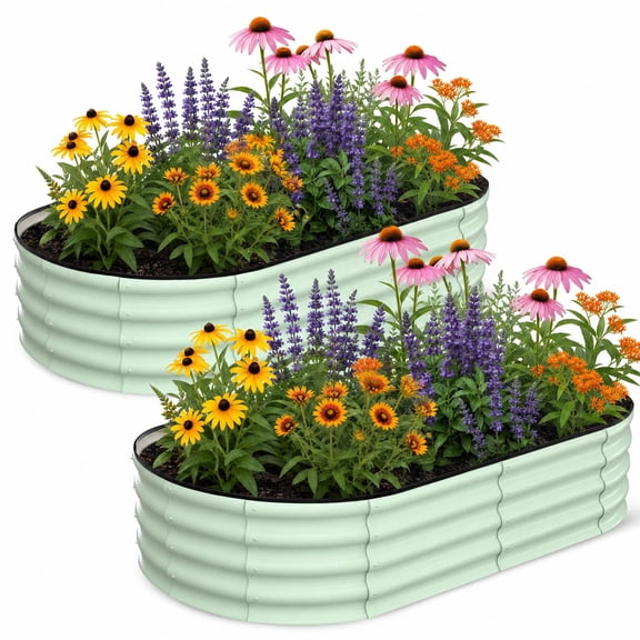 CazToi Oval Raised Garden Bed 6×3×1FT, 2-Pack Color Steel Metal Planter Box, Outdoor Elevated Planting Bed, 0.7mm Thick
