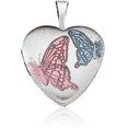 thumbnail image 3 of 925 Sterling Silver Butterfly Wings Heart Personalized Photo Locket Chain Necklace, 3 of 5
