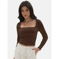 thumbnail image 2 of Women's Square Neck Long Sleeve Crop Top - Slim Fit Basic Blouse T-Shirt, 2 of 6