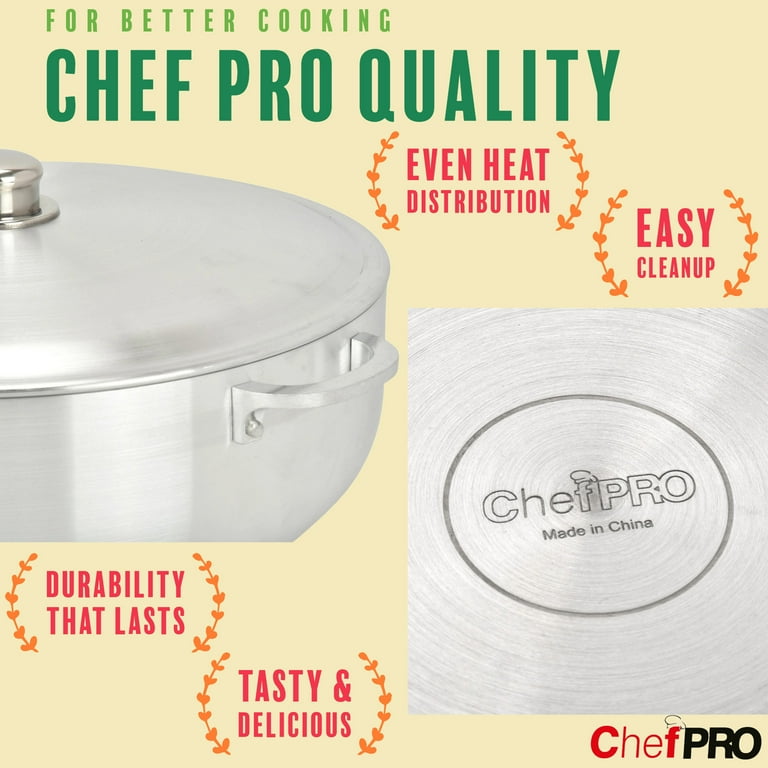 Chef PRO Heavy Duty Aluminum Caldero Stock Pot with Lid, 3.8
