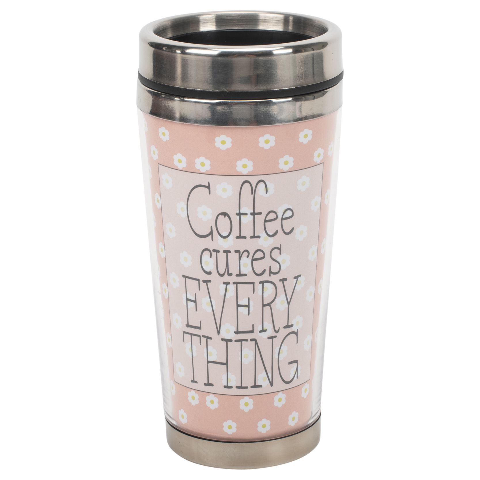 Coffee Cures Everything Pink Floral 16 ounce Stainless Steel Travel