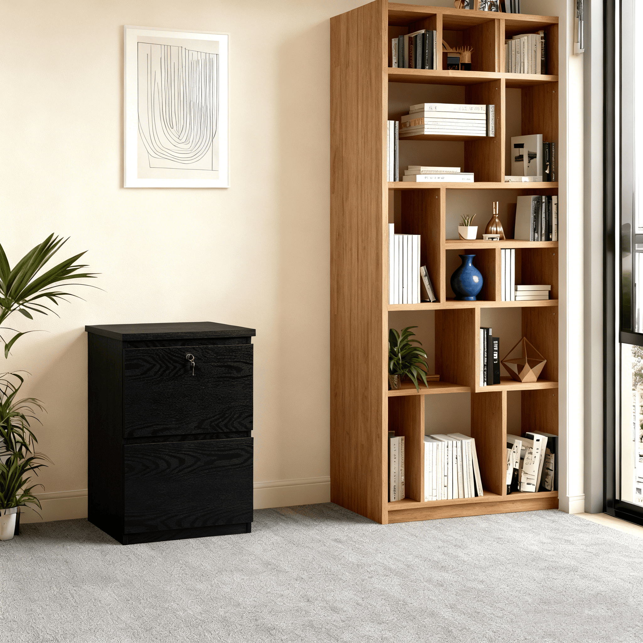KOWO 2 Drawer Wood File Cabinet with Lock, Black