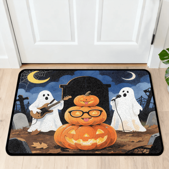 CURLYOOT Funny Ghost Pumpkins Indoor Doormat, Non-Slip Absorbent Door Mat 24" x 16", Entrance Floor Mat Washable Entry Doormats for Entryway Front Back Door