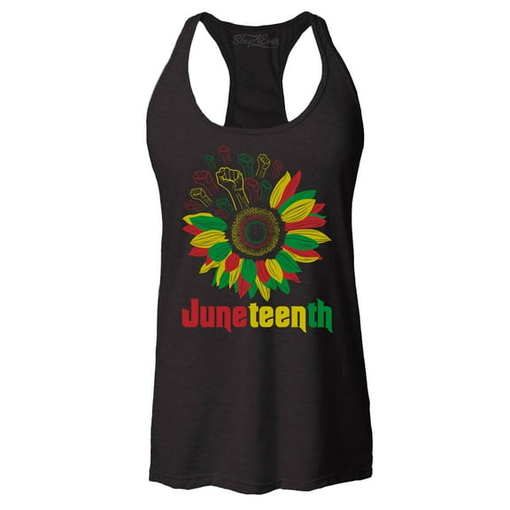 Shop4Ever Women's Juneteenth Black Fist Flower Power June 19th 1865 Racerback Tank Top XX-Large Black
