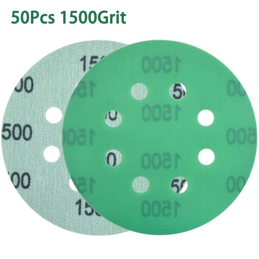 5" inch 5-Hole 1000# Grit Hook&Loop Sanding Discs Green Film Wet & Dry Sandpaper 
