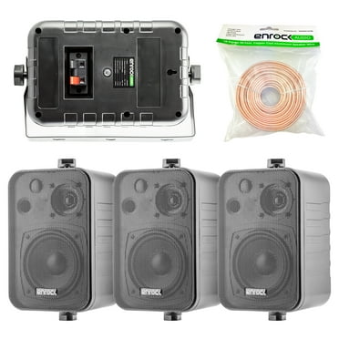 4x Speakers Bundle Package: 2 Pairs of Enrock Audio EKMR408B 4-Inch 200 Watts Black 3-Way Indoor / Outdoor Marine Boat Box-Speaker Combo With 50 Foot 18 Guage Speaker Wire