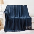 thumbnail image 2 of Battilo Navy Blue Throw Blanket for Couch Bed,Lightweight Textured Blanket with Tassels,50"x60", 2 of 8