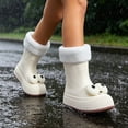 thumbnail image 6 of Womens & Girls 3D Big Eye Mid Calf Rain Boots Vertical Rib Chunky Sole Non Slip Waterproof PVC Wellies for Cold Weather Park Rainy Outdoor Play White 30, 6 of 8