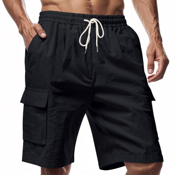 CYiJun Men's Linen Cargo Shorts Summer Lightweight Vacation Beach Casual Shorts with Multi Pocket