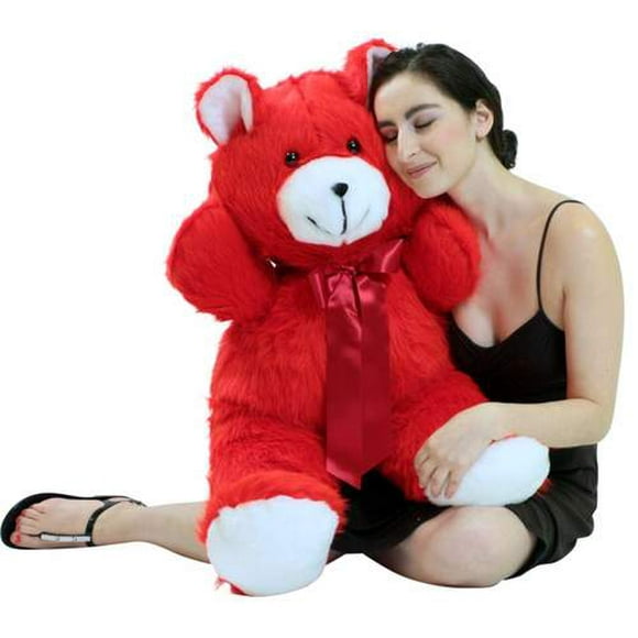 Jumbo 3 Foot Red Teddy Bear 36 Inch Soft Big Plush Cuddle Buddy Made in USA