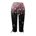 thumbnail image 4 of Mrat Womens Printing Elastic Loose Capris Pants Trousers Yoga Capris Sports Running Cropped Pants Straight Stretchy Cropped Trouser Pink_AA M, 4 of 5